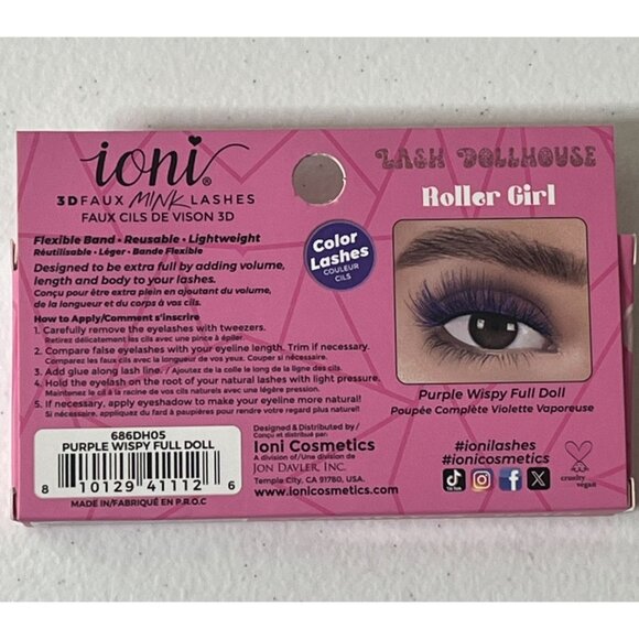 Ioni 3D Faux Mink Lashes Purple Wispy Full Doll Roller Girl Handmade Strip Lash - Picture 2 of 6